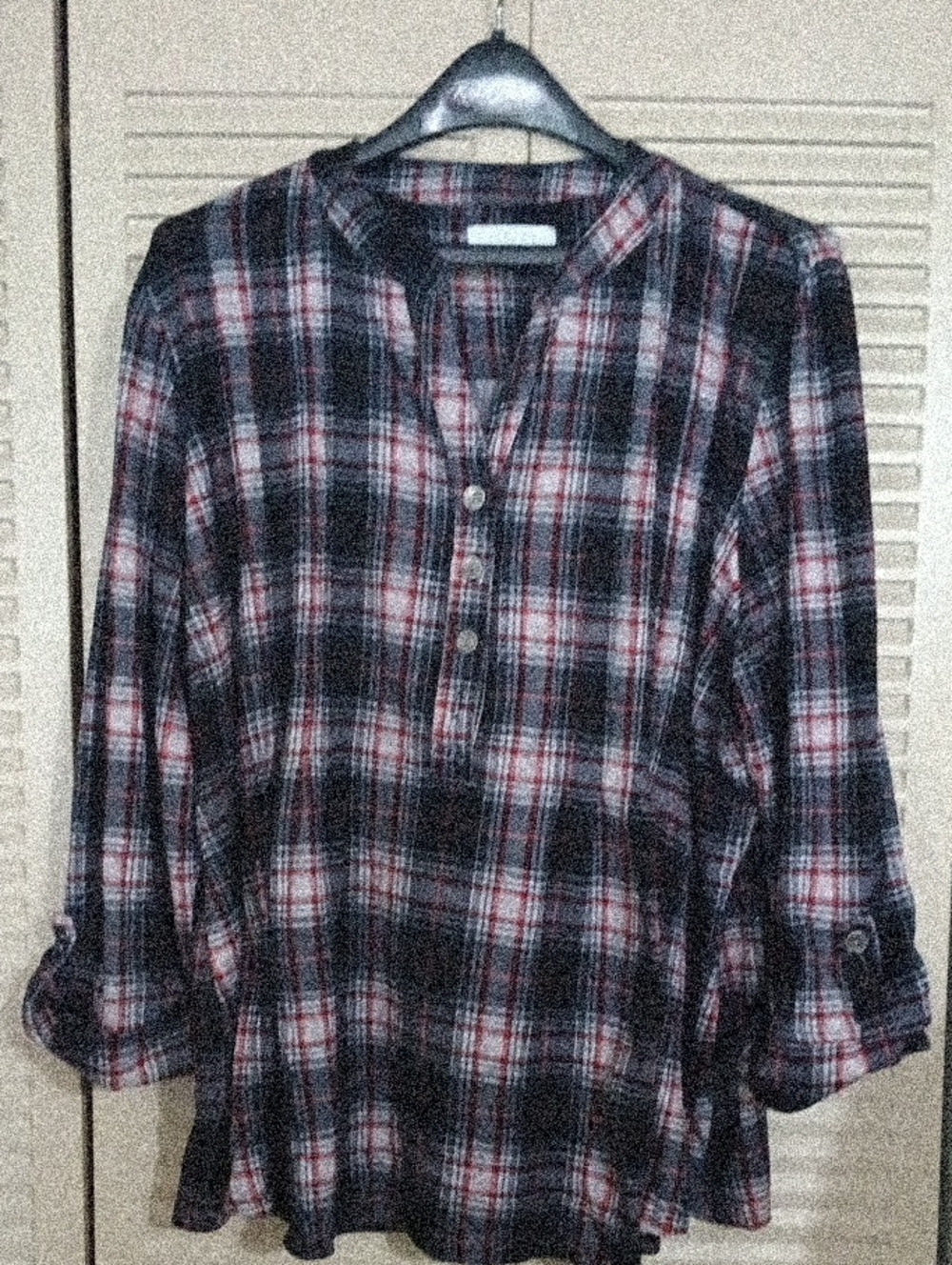 new directions Black and Red Plaid Button-Front Tunic